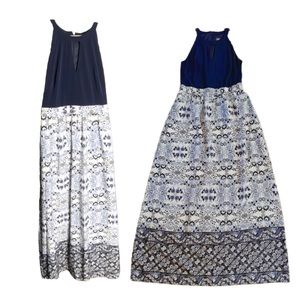 Vince Camuto  knit sleeveless Keyhole neck Maxi  Dress cotton floral skirt Sz M